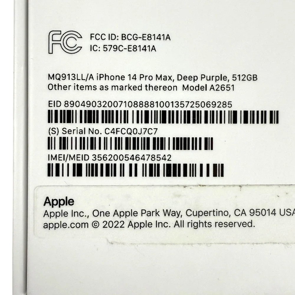 Apple iPhone 14 Pro Max EMPTY BOX‎ Deep Purple W/Insert OEM Charging Cable